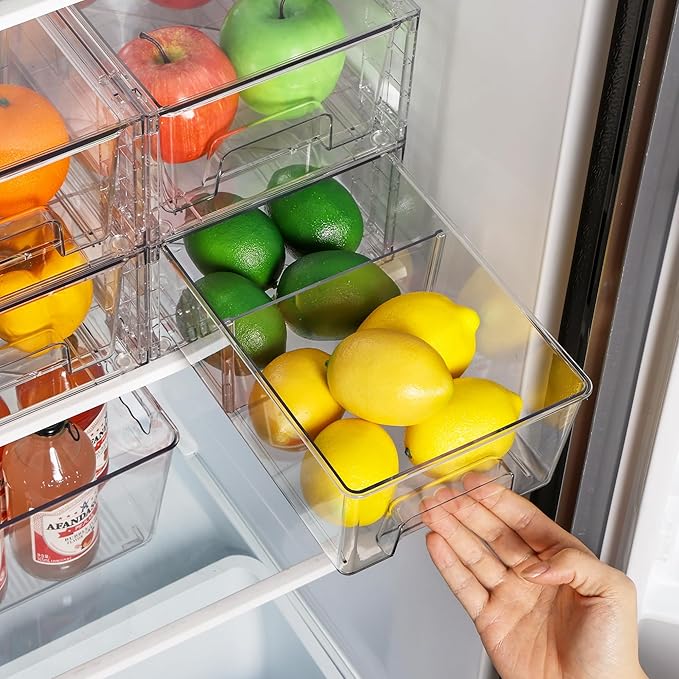 Vtopmart 8 Pack Stackable Storage Drawers,Clear Acrylic Drawer Organizers with Handles, Easily Assemble Containers for Fridge, Bathroom,Kitchen Undersink,Cabinet,Pantry Organization and Storage