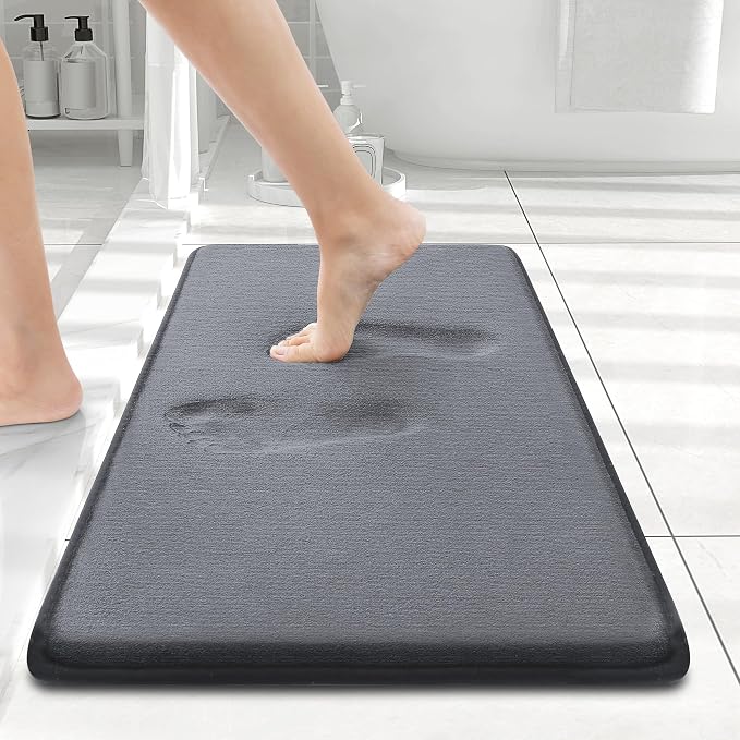 Smiry Memory Foam Bath Mat 24x16, Extra Soft and Absorbent Bathroom Mats, Non Slip Washable Carpet for Floor, Shower and Tub, Dark Grey