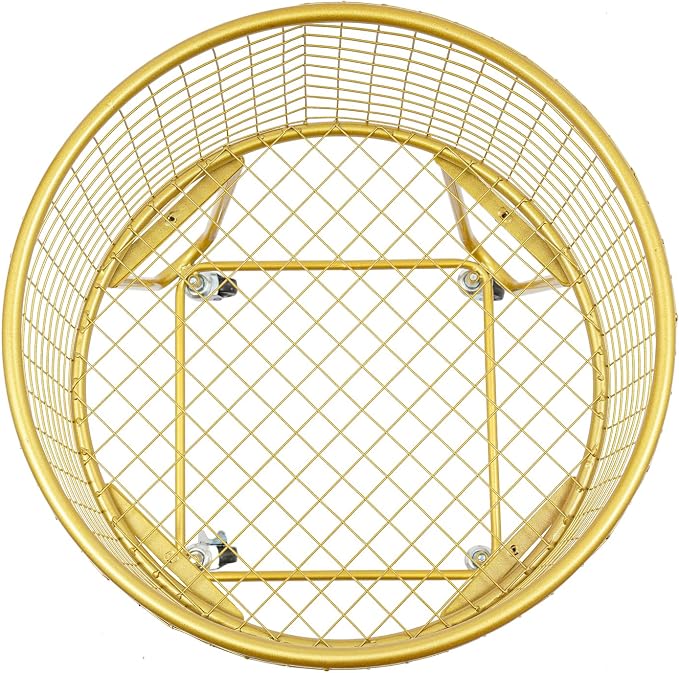 Rolling Laundry Basket with Wheels, Round Metal Mesh Wire Laundry Hamper, Large Capacity Dirty Clothes Basket, Versatile Portable Storage Basket for Home, 17"×11.8"×25.6" (Gold-Round)