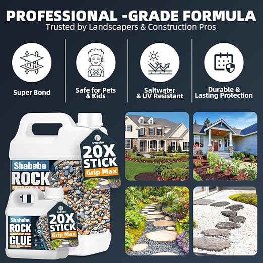 Rock Glue for Landscaping – 1 Gallon (Make 2 Gallons) Mulch Binder with Grip Max, Max Coverage Gravel Glue for Rocks, Gravel & Pine Straw, Covers Up to 3X Area, Fast-Drying & Weather-Resistant