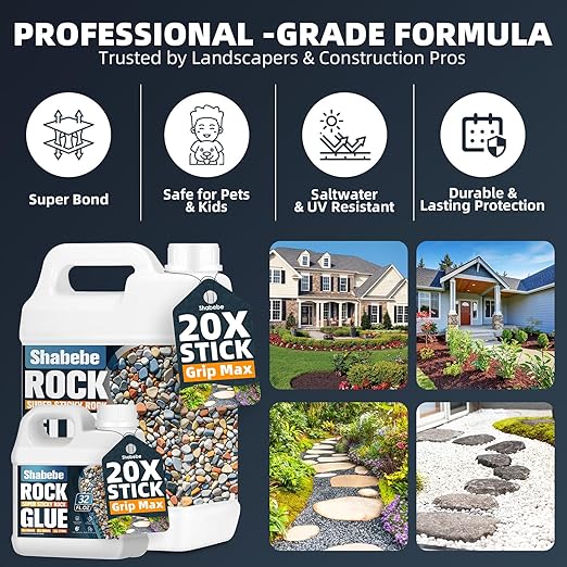 Rock Glue for Landscaping – 21.4OZ (Make 42.8OZ) Mulch Binder with Grip Max, Max Coverage Gravel Glue for Rocks, Gravel & Pine Straw, Covers Up to 3X Area, Fast-Drying & Weather-Resistant