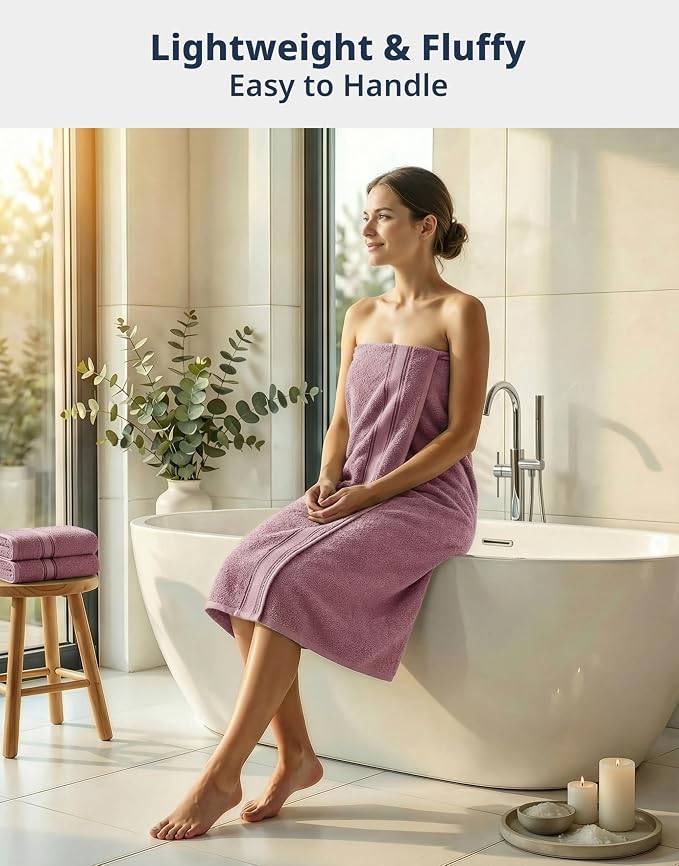 LANE LINEN 100% Cotton Large Bath Towels Set of 4 (28"x54") - Zero Twist, Mercerized Cotton Bathroom Towel 4 Pack - Quick Dry, Soft & Absorbent Large Towels Set - Oeko Tex Certified - Wishful Mauve | Pack Of Towels - Dobby Border Accent, OEKO-TEX Certi...