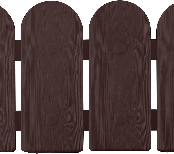 Garden Border Plastic Edging: Wooden Fence Design - 16pcs Brown Yard Landscaping Fence Liner Lawn Edge Barrier - 20ft Kit of Decorative Lawn Panels Elements -Landscaping Edging-GMT-10374-A16