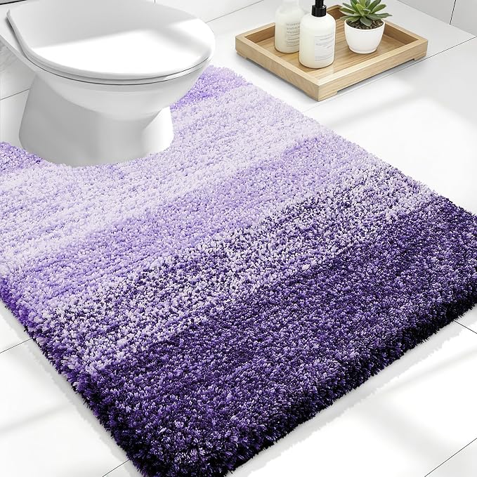 OLANLY Luxury Toilet Rugs U-Shaped 24x20, Extra Soft and Absorbent Microfiber Bathroom Rugs, Non-Slip Plush Shaggy Bath Mat, Machine Wash Dry, Contour Bathroom Mats for Toilet Base, Violet