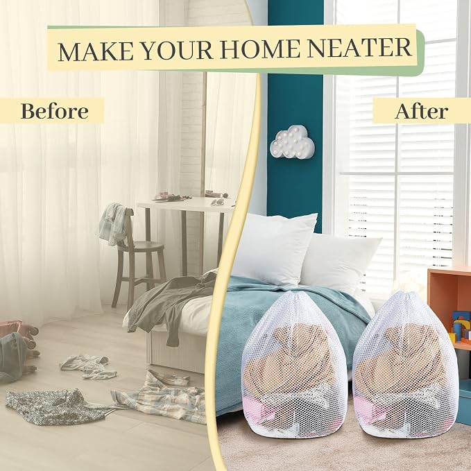 40 Pcs Mesh Laundry Bags Bulk with Drawstring 20 x 24'' White Heavy Duty Mesh Bag Machine Washable Sturdy Large Net Laundry Wash Bag for Dormitory College Apartment Travelling Camping
