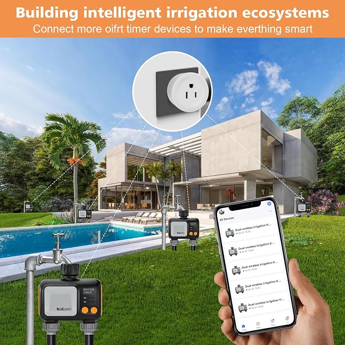 Smart WiFi Water Timer for Garden Hose - 2 Zone Sprinkler Timer with WiFi Hub - Hose Timers for Watering with Rain Delay - Irrigation Sprinkler Controller for Garden Lawns - Works with Alexa