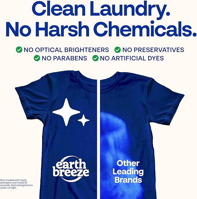 Earth Breeze Laundry Detergent Sheets Fragrance-Free - 180 Loads Eco Liquidless Soap - Travel-Friendly for Hot & Cold Cycles, Tackles Tough Stains & Odors - Gentle on Sensitive Skin, 90 Ct (3 Pack)
