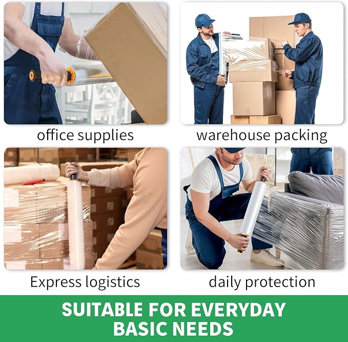 Stretch Film, HERKKA Stretch Wrap with Handles Industrial Strength, Moving Wrapping Plastic Roll, Shrink Wrap for Pallet Wrap, 15" x 1000 Feet, 1 Pack, 60 Gauge