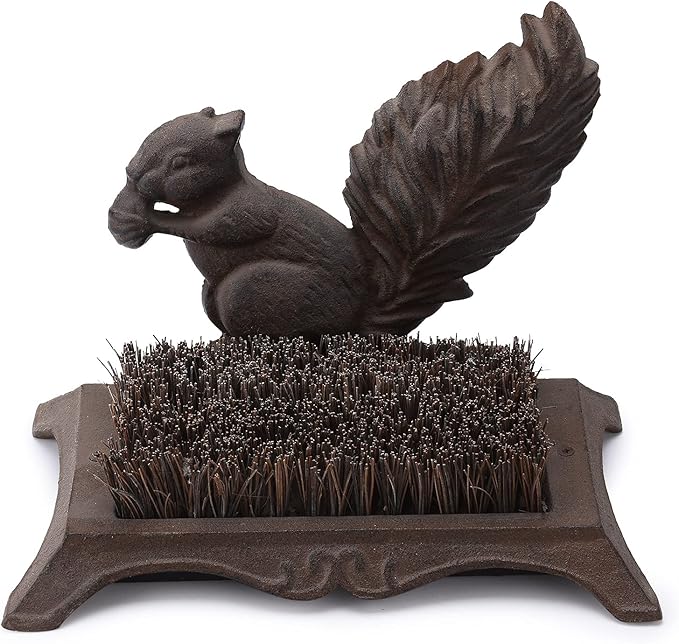 Cast Iron Squirrel Shoe Boot Scraper Brush for Farmhouse Garden Door Shoe Clean & Decor TQZDPT78
