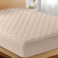 Quilted Fitted Mattress Pad, King Mattress Protector Topper with Deep Pocket Stretches up to 16 Inches, Machine Washable Mattress Cover by Utopia Bedding (Beige)