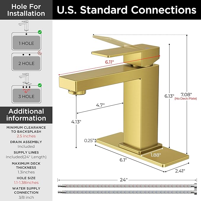 FORIOUS Brushed Gold Bathroom Faucets 1 or 3 Holes, Single Handle Bathroom Sink Faucet with Pop-up Drain for Vanity RV Lavatory Restroom Sink