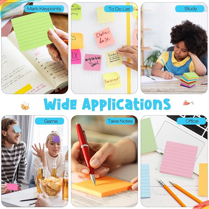Fuutreo 100 Pad 10000 Sheet Sticky Notes Bulk 3 x 3 Inch Lined Self Stick Note Pad for School Student Teacher Classroom