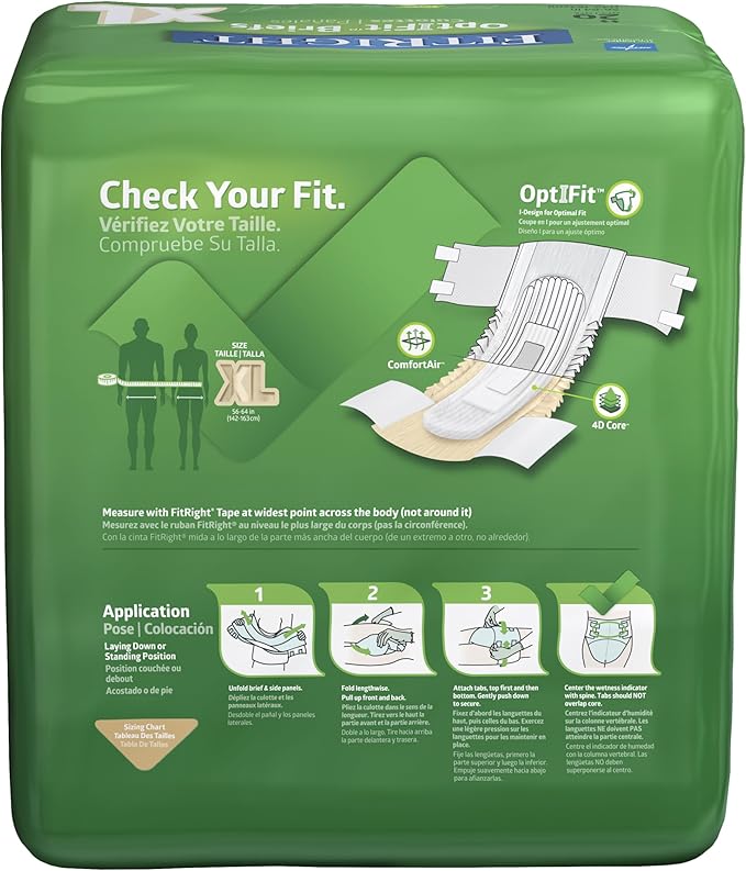 FitRight Adult Incontinence Briefs with Tabs, Moderate Absorbency, XL, 56" to 64", 20 Count