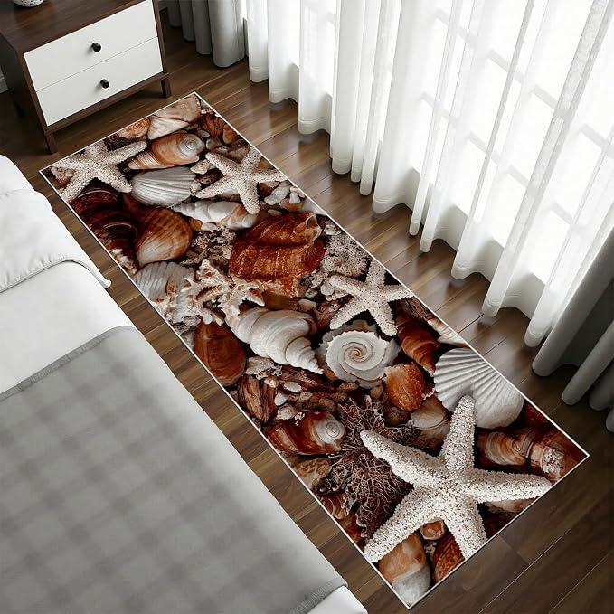 Starfish Conch Seashell Runners Rug for Hallway 2x6 - Beach Runner Rug, Soft Non Slip Washable Long Rugs, Retro Seaside Carpet Runner for Hallways Kitchen Corridor Entryway