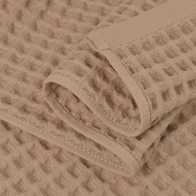 Jacquotha Waffle Bath Towels 2-Piece (Tan) - Cotton, Soft, Lightweight | 31” x 62” Large Bath Towel for Bathroom, Shower, Spa, Beach