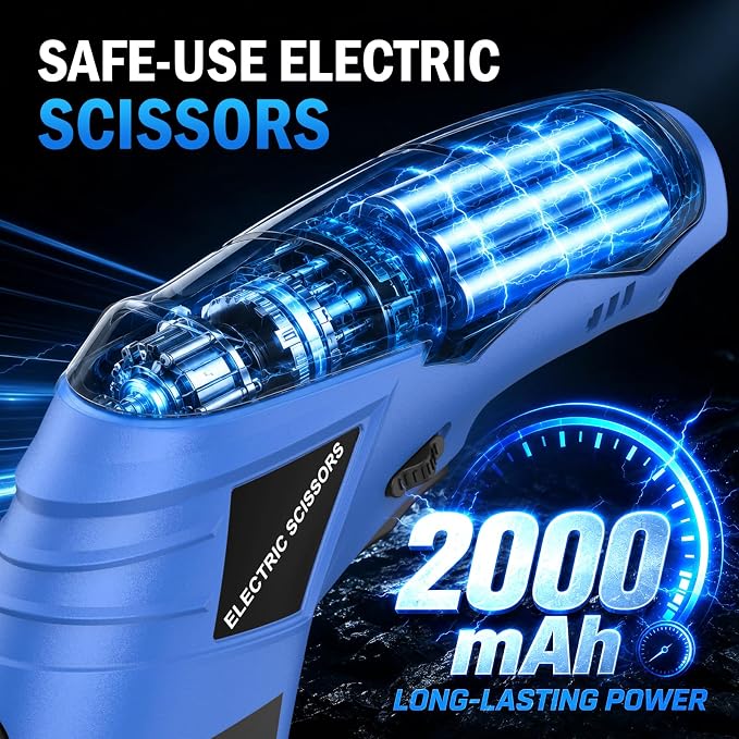 2026 Upgrade Cordless Electric Scissors Cardboard Cutter with 2 Type Blades Rechargeable Powerful Shears Cutting Tool for Fabric Electric Chop Saw Leather Felt with Charger Blue