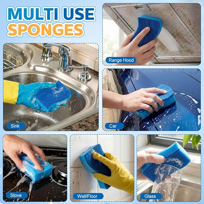 Tioncy 90 Pcs Individually Wrapped Sponge Bulk Non Scratch Scrub Kitchen Cleaning Sponges Blue Dual-Sided Dish Scrubber, Cleans Fast Without Scratching for Washing Dishes and Cleaning Kitchen