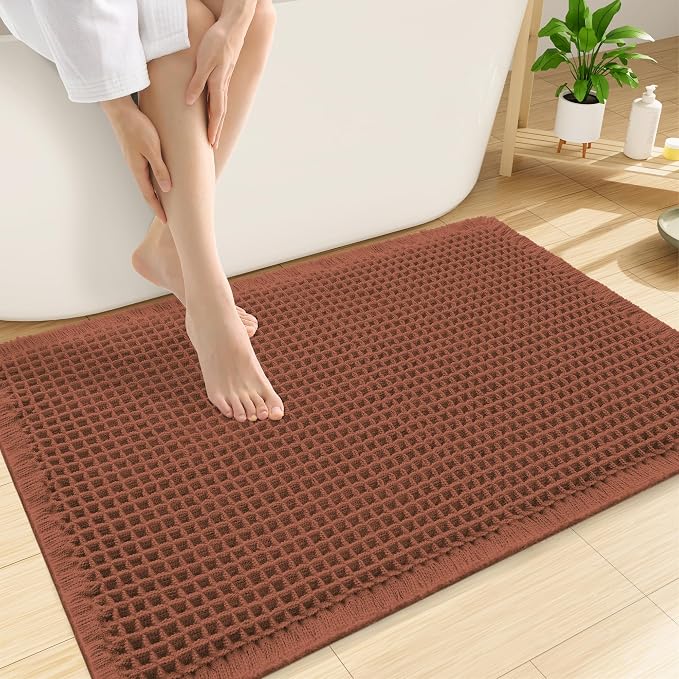 Smiry Waffle Bath Mat 30x20, Extra Soft Absorbent Bathroom Rugs, Non Slip Machine Washable Quick Dry Bath Rugs for Bathroom Floor, Tub, Shower, Home Decor Accessories, Orange
