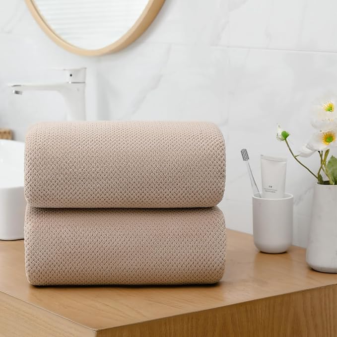 YTYC 39x78 Bath Sheets Set,Towels for Bathroom,Beige,6-Pieces | 2 Extra Large Bath Towels, 2 Hand Towels, 2 Washcloths, Super Soft,Highly absorbent,Hanging Loop,80% Polyester