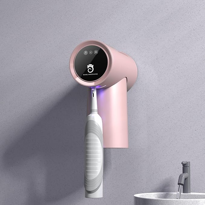 Toothbrush Cleaner & Toothbrush Holder,3-in-1 UV Toothbrush Sanitizer with Magnetic Cup Holder and Toothpaste Storage, Dual Mode Drying, 120s Quick Clean (Pink)