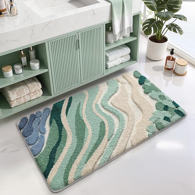 LUMI Beach Bathroom Rug Upgraded, Non Slip Bath Mat Quick Dry, Ultra Soft Washable Absorbent, Ocean Sea Theme Bath Rug for Shower Floor, Home Decor, Kids Room, Bathtub, 24"x43"