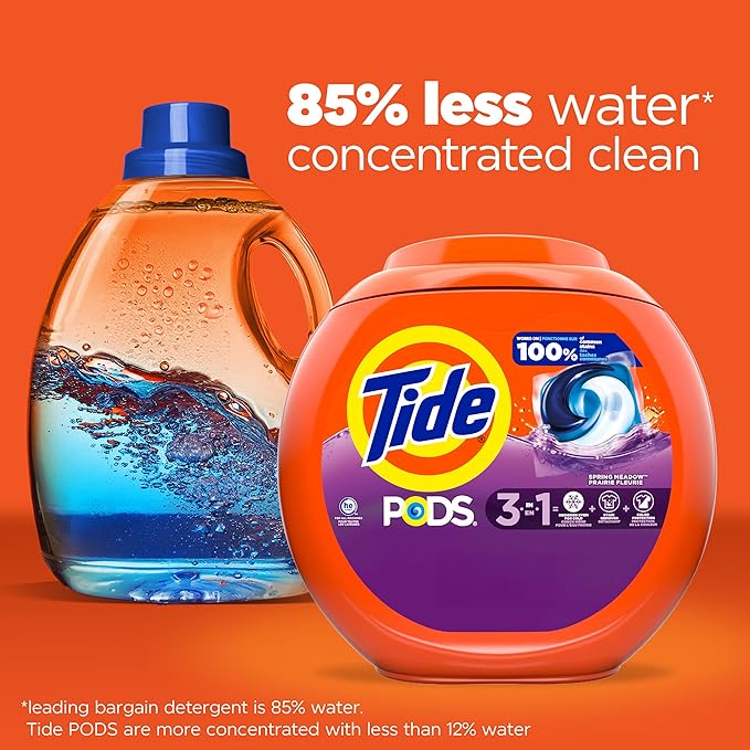 Tide PODS laundry detergent pacs, 3-in-1 Stain Remover, Odor Fighter, Color Protector, 57 Count, HE compatible, Spring Meadow Scent
