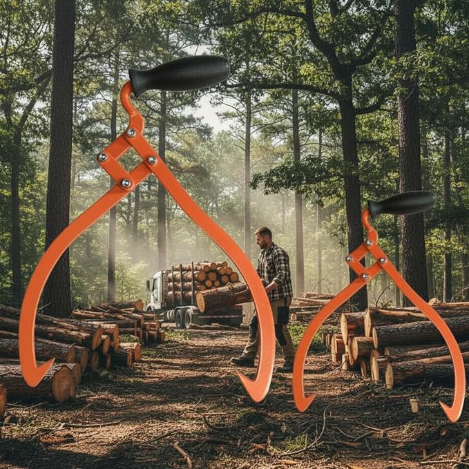 Blulu 2 Pcs 20 Inch, 16 Inch 2 Claw Log Tongs Logging Skidding Tongs with Non Slip Grip Stainless Steel Hand Log Grapple Lifter Handling, Dragging, Carrying Tool for Moving Wood Trees