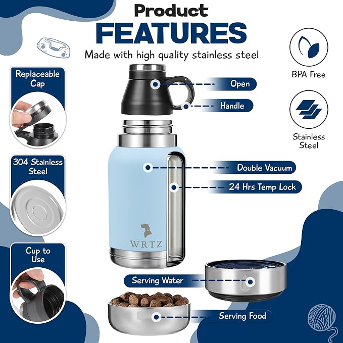 Portable Dog Water Bottle with 2 Removable Water Bowls for Dogs – Leak-Proof Portable Dog Water Bottle - Travel Accessories for Dogs - 32oz - Blue