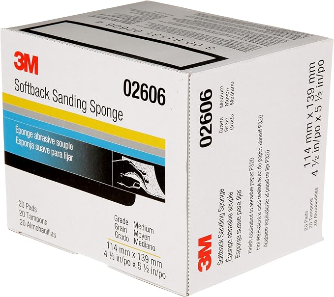 3M Softback Sanding Sponge 02606, 4 1/2 x 5 1/2 in, 20 Pack, Medium Grit, Fast Cutting