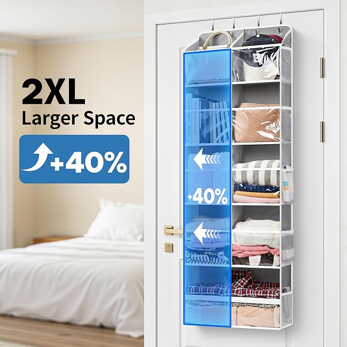 JARLINK Over the Door Organizer, Extra Large Storage for Bedroom, Grey | Anti-Tilt 100 lb Load Capacity, Hanging Door Organizer with 5 10 Mesh Pockets, Behind Door Storage for Bathroom, Nursery