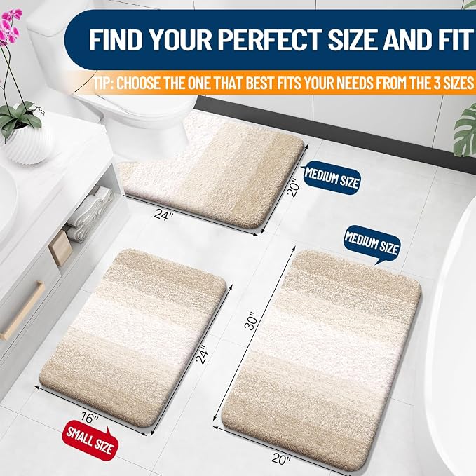 OLANLY Large Bathroom Rugs Mat 40x24, Extra Soft Absorbent Microfiber Bath Rugs, Rubber Backing, Quick Dry, Washable Bath Mats for Bathroom Floor, Tub and Shower, Home Decor Accessories, Light Beige