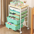 Goovilla Rolling Cart with 5 Drawers for Craft, Art, Dorm, Office, Green | Utility Cart Organizer With 5 Removable Drawers and Wooden Tabletop, Lockable Rolling Storage Organizer for Classroom, Home