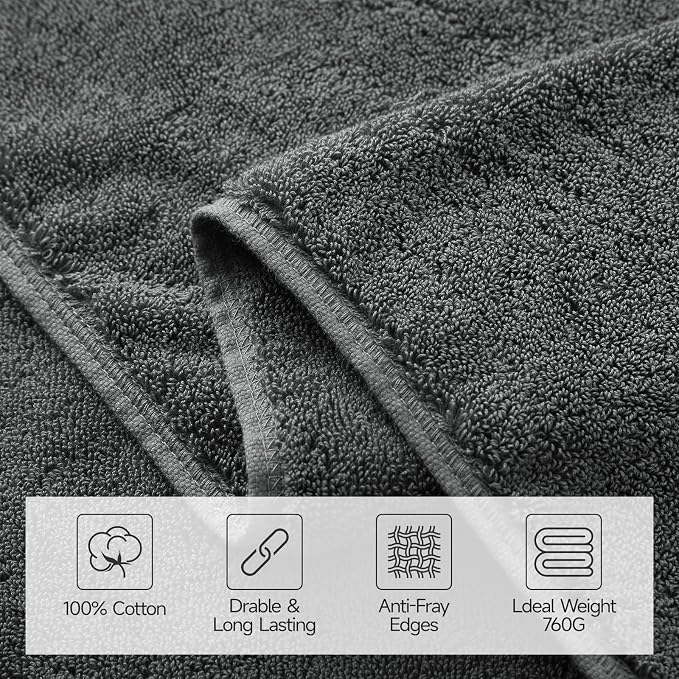 REDKISS 2 Pack Large Bath Towels Set, 100% Cotton, 31x63 in, Heavyweight 760G, Highly Absorbent & Quick Dry, Super Soft Luxury Towels for Bathroom,Hotel Collection - Gray Green