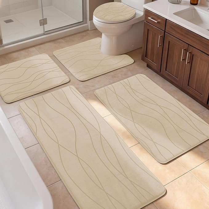 YIHOUSE Bathroom Rugs Set 5 Piece, Memory Foam Bath Mat Khaki | Ultra Soft, Absorbent, Non-Slip, Machine Washable, for Bathroom, Sink and Toilet