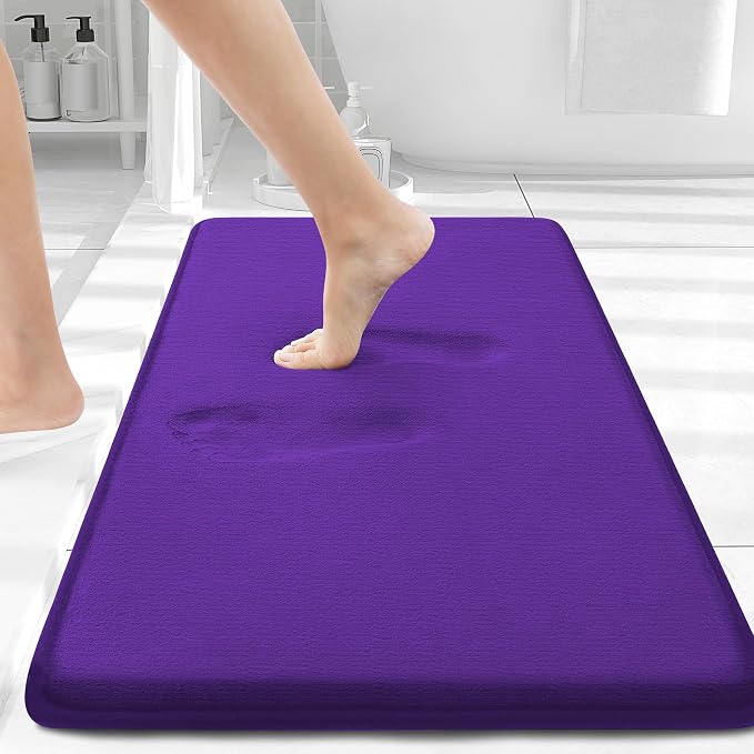 Smiry Memory Foam Bath Mat 30x20, Extra Soft and Absorbent Bathroom Mats, Non Slip Washable Carpet for Floor, Shower and Tub, Deep Purple