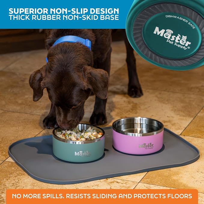 Master Pet Supply Stainless Steel Dog Bowls - 32 oz, Heavy Duty - Emerald Sea, Double Wall Extra-Thick Insulated, Non-Slip Pet Water Bowl for Dogs, Cats & Pets, Anti Rust Metal, Dish Washer Safe