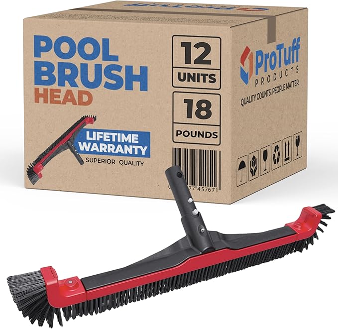 ProTuff 22" Pool Brush Head – 12 Pack – Lifetime 490 'Promise – Sturdy Bristles, Tough on Algae, Dirt & Grime – Cleans 3X Faster – Extra-Wide Pool Scrubber Brush with Pole Attachment Option
