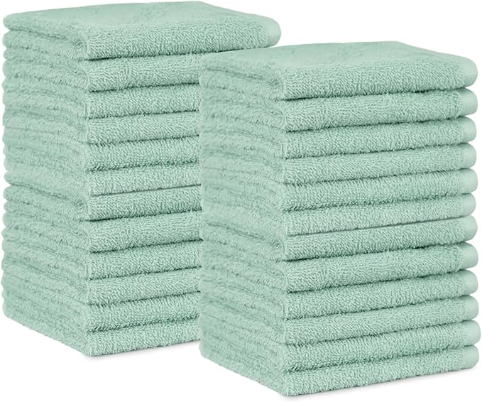 Amazon Basics Washcloth for Bathroom, 100% Cotton Extra Absorbent, Fast Drying - Salon Towels - Seafoam Green, 12 x 12 inches (Pack of 144)