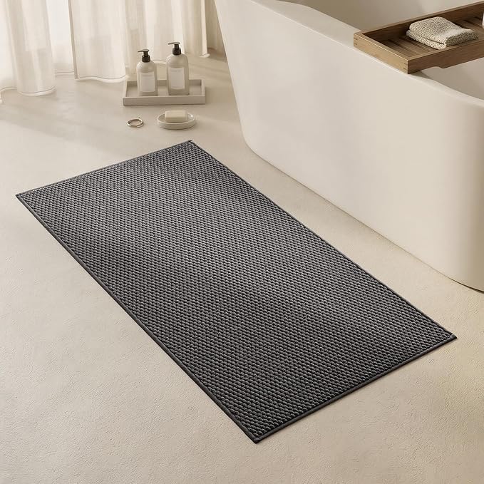 Triohero Bathroom Rugs Non Slip Washable, Super Absorbent Thin Bath Mat Quick Dry Low Pile Bathroom Rug, Dark Grey 24"x47"