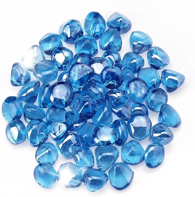10 lbs Fire Pit Glass Diamonds,1/2 Inch Caribbean Blue Fire Glass | Reflective,Glass Diamonds For Natural or Propane Fire Pit, Landscaping Rock Stones,Tempered，Fireplace