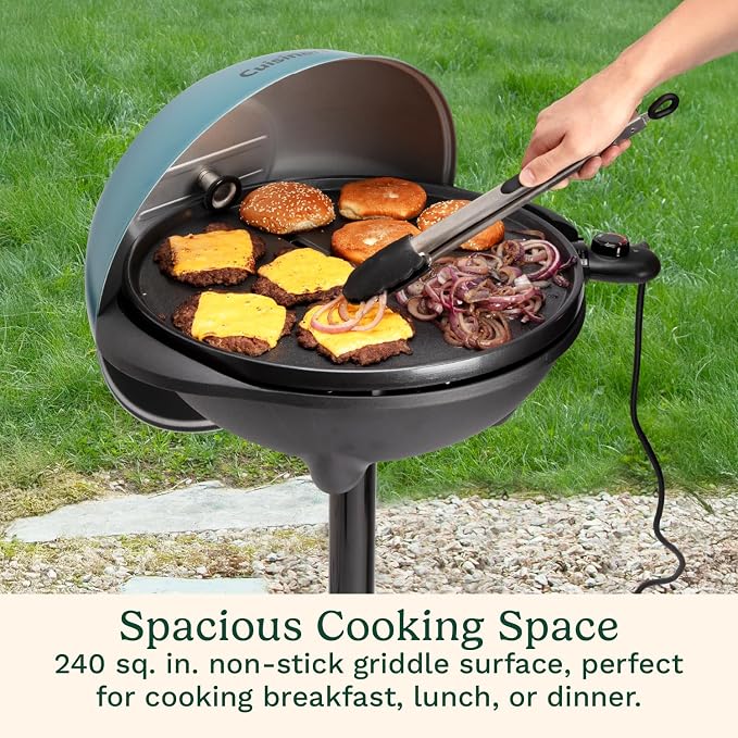 Cuisinart Indoor/Outdoor Electric Griddle, 2-in-1 Portable BBQ with Flat Top Nonstick Cooking Surface, Adjustable Heat, Stand/Tabletop Options for Cookouts, Barbecues & Small Spaces, No Tools Needed