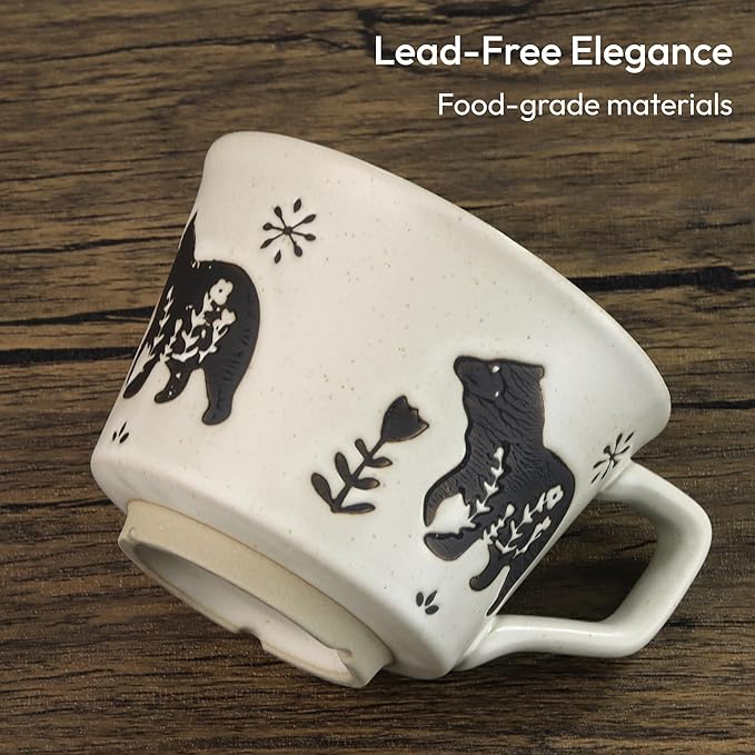 11 oz Ceramic Coffee Mug, Stoneware Teacup with Handle | Small Novelty Unique Cup for Tea Mocha Latte Cappuccino, Microwave Dishwasher Safe (Set of 2, Fox and Bear)