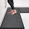 eqivei Kitchen Rugs Non Skid Washable Set of 2 PCS, Absorbent Runner Rugs for Kitchen, Farmhouse Weave Floor Mats in Front of Sink, 17.3"x 47"+17.3"x 29" (Inky)