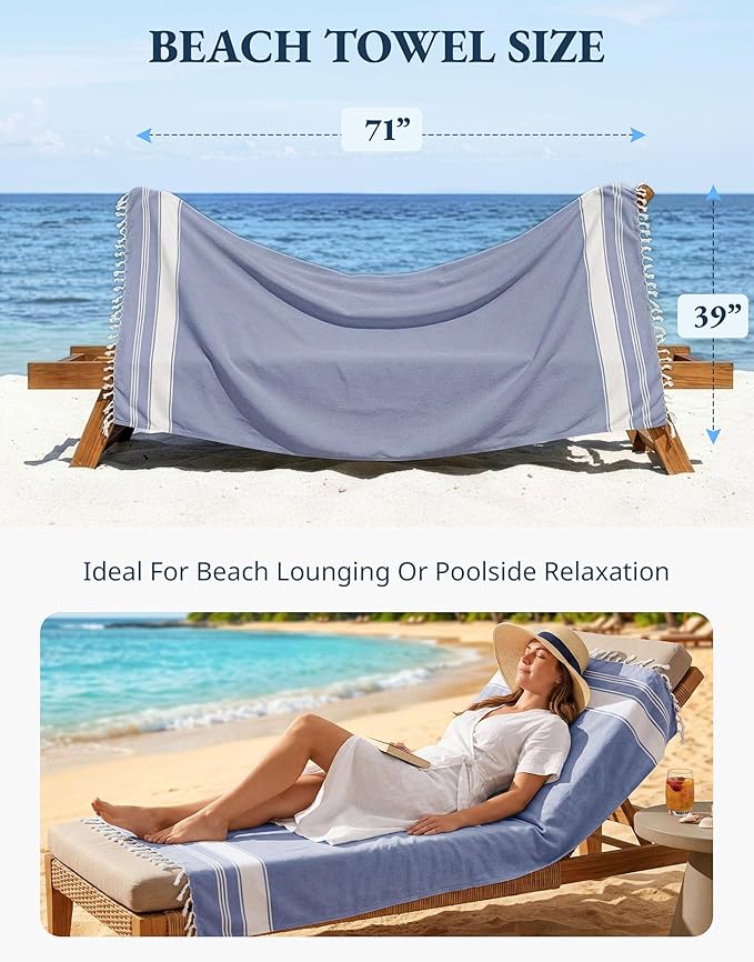 LANE LINEN Pool Towels, Super Absorbent, Lightweight, Soft - Tropical Color | Turkish Beach Towels Oversized 6 Pcs - Pre-Washed, No Shrink - Quick Dry Travel Towel - 39"x71", Vacation Essential, Durable