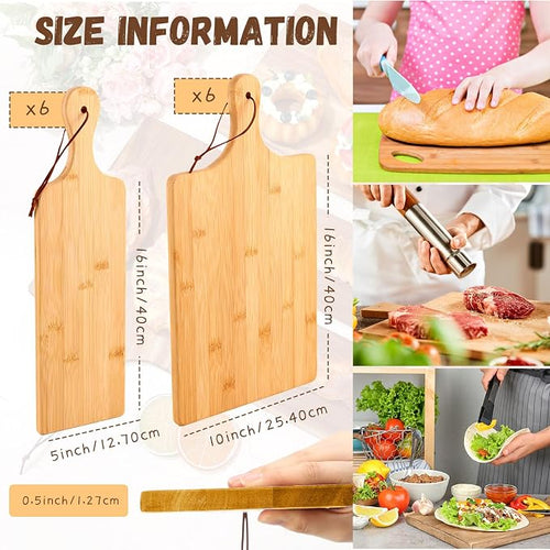12 Pcs Wood Cutting Board Set with Handle, Bulk Chopping Serving Boards 16x10 & 16x5 Inch, Charcuterie Boards for Laser Engraving, Wedding Housewarming Gift, Kitchen Supplies (Bamboo)