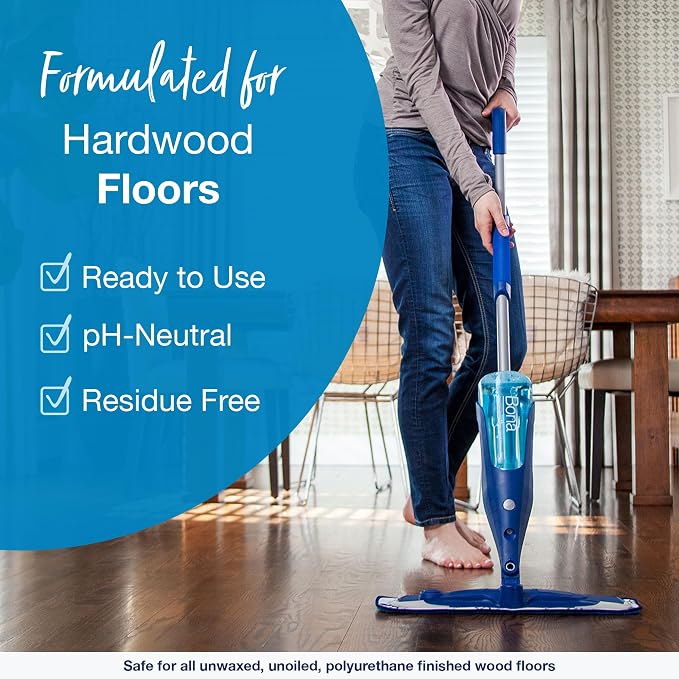 Bona PowerPlus Premium Motion Spray Mop for Hardwood Floors - Includes PowerPlus Hardwood Floor Cleaning Solution and PowerPlus Microfiber Cleaning Pad - Vibrating Spray Mop for Wood Floors