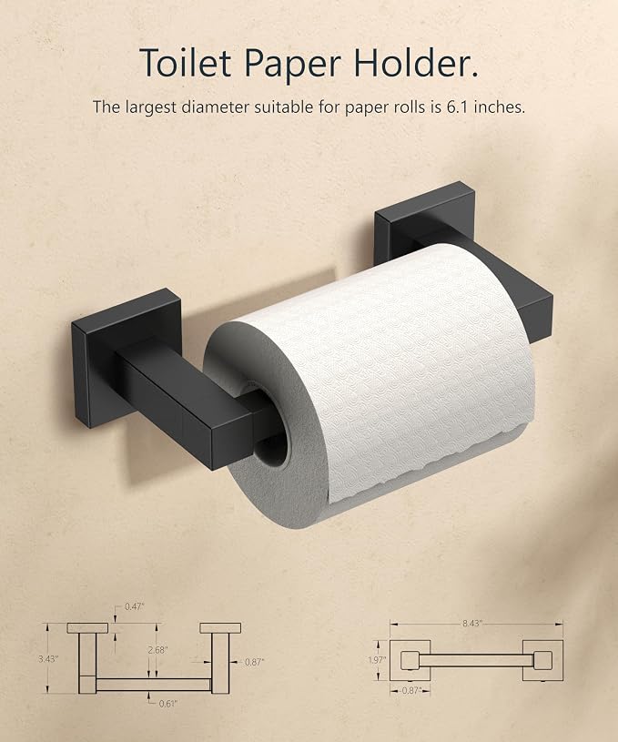 FORIOUS Toilet Paper Holder Wall Mount, Stainless Steel Rustproof Double Post Pivoting Tissue Roll Holder for Bathroom, Commercial Toilet Paper Dispenser (Matte Black, Square 2 Pack)