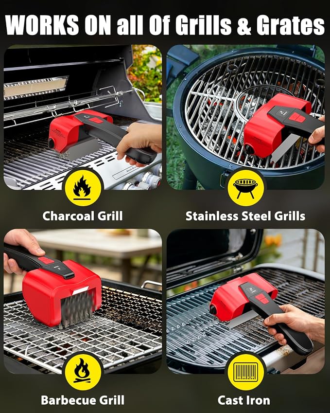 Electric BBQ Grill Brush,800RPM Automatic Grill Cleaner for Outdoor Grill with 2-Speed & 20kg Torque–Last 3.5H, LED Light for Night,No Bristle Drop Safe for Cast Iron Stainless,Gifts for Men Dad