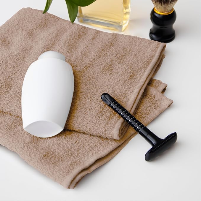 Avalon Towels Salon Towel - Beige Hand Towels Bulk Pack of 24 - 100% Cotton Absorbent Spa, Facial & Gym Towel for Working Out - 16x27 Inches (Not Bleach Proof)
