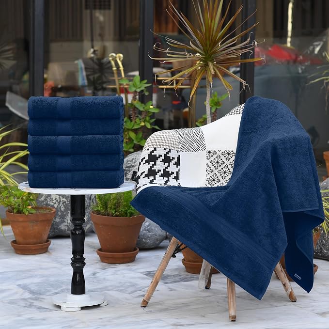HERCULEAN Large Bath Towels 24 x 50 Pack of 6 | Quick Dry and Highly Absorbent | 100% Cotton Terry Towels for Bathroom - Perfect for Shower - Pool and Spa - Luxury Soft Towels - Navy Blue